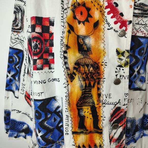 Chico’s Shaman Speaks Jacket Womens 3 / X-Large Abstract Artsy Positive Graphic - Picture 5 of 14